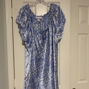 Oscar de la Renta Blue Floral Short Sleeve Midi Nightgown Size 3X Designer!